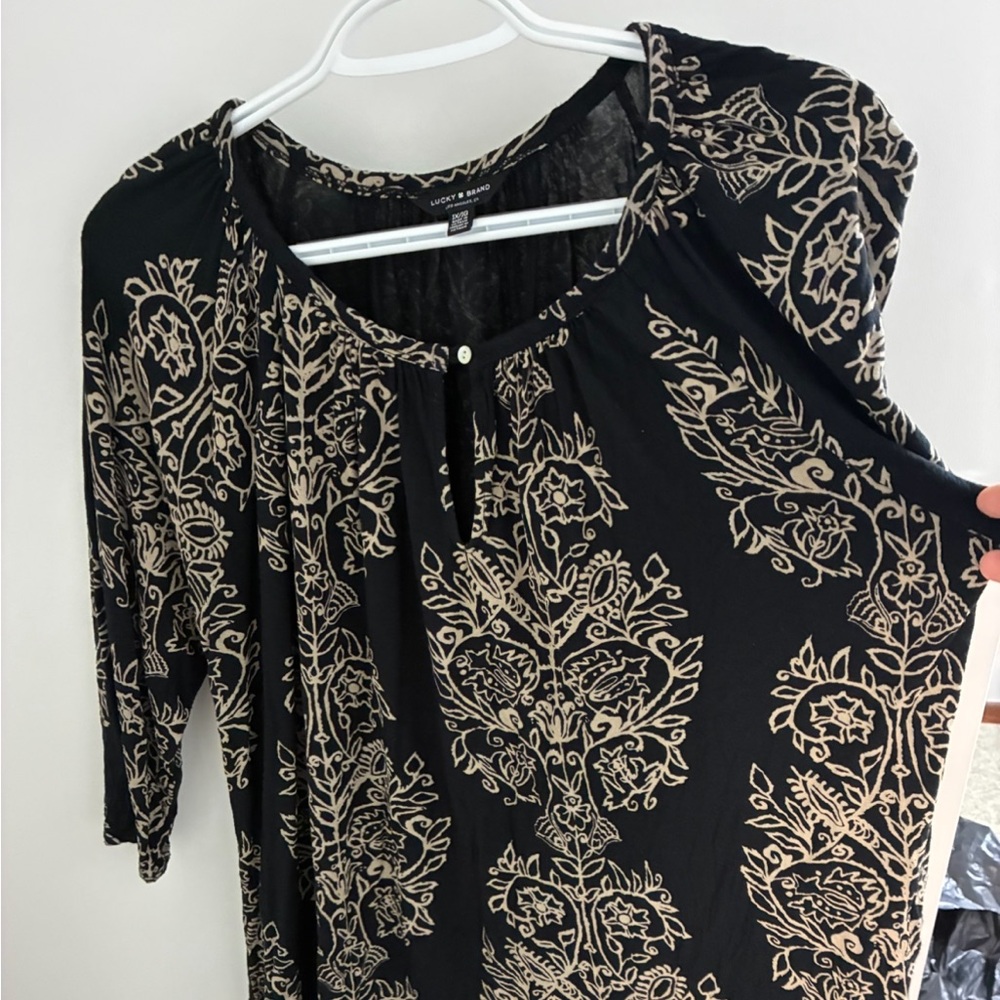 Lucky Brand Black and Cream Patterned Top